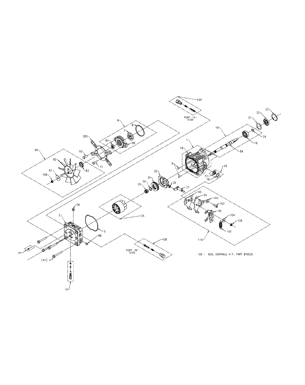 Hydraulic Pump Lh Diagram and Parts List for M48-KH 53AH8CT2050-25HP Cub Cadet Lawn Tractor